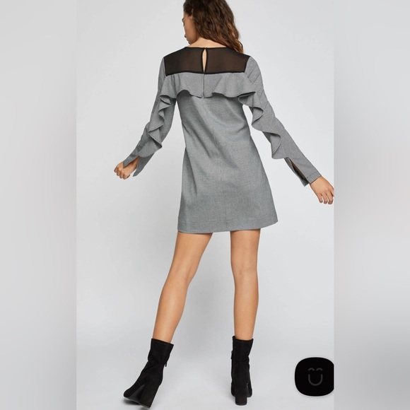 DRESS - Women's BCBGeneration Black/White Houndstooth Ruffle Sleeve Mini Dress. - Picture 2 of 16